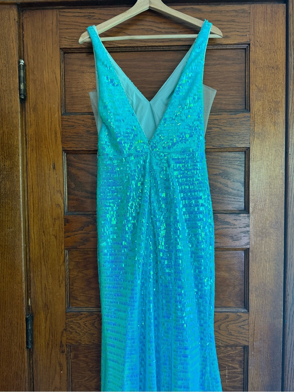 NWT TIFFANY DESIGNS 16065 Micro Fringe Sequin V Neck Mermaid Dress Evening Gown - Picture 10 of 14